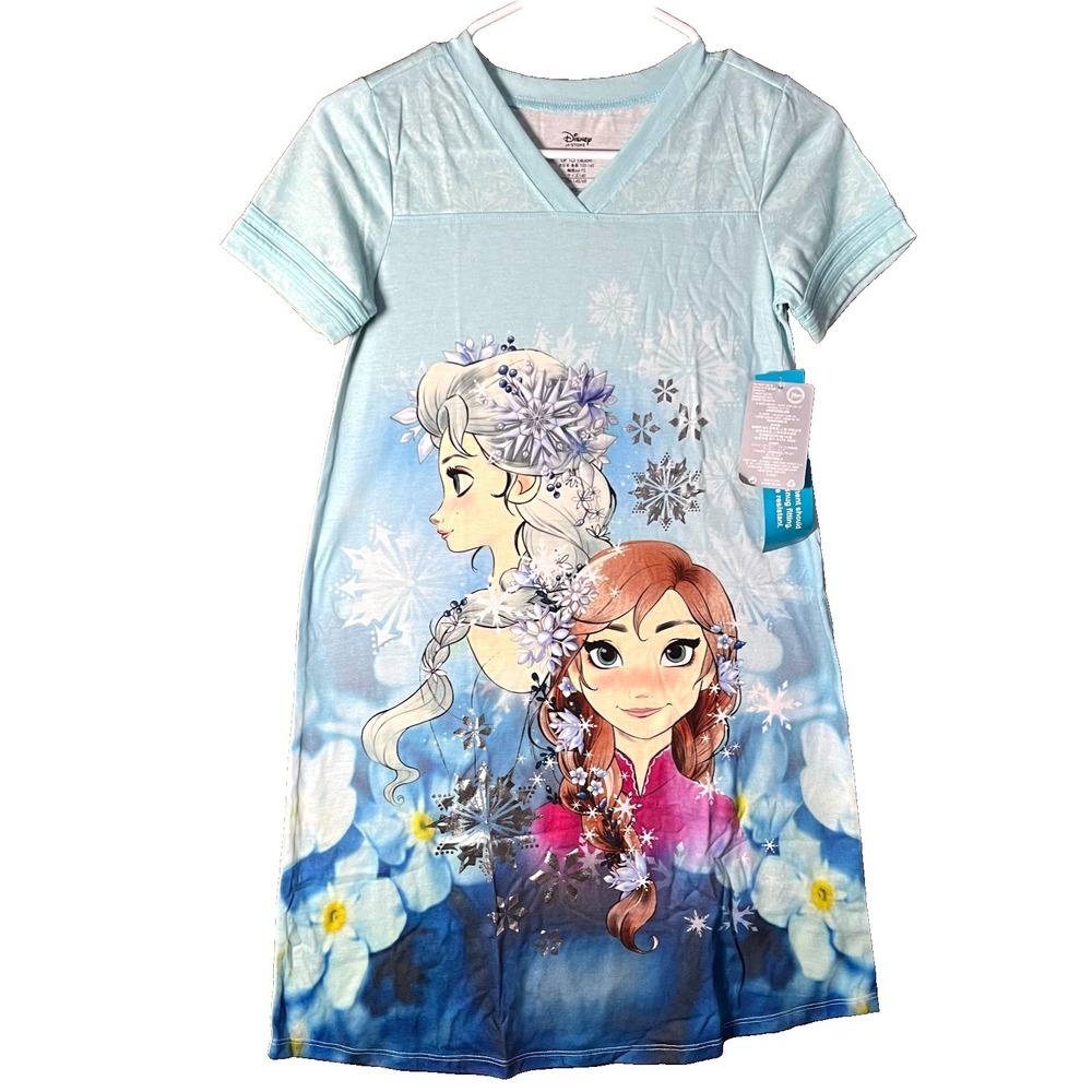 Disney Pajama Dress Frozen Princess Elsa & Anna Size 9/10 New